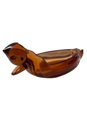 Vintage Duncan Miller  Amber Glass Duck Cigar Rest Trinket Dish Tobacciana 1940s